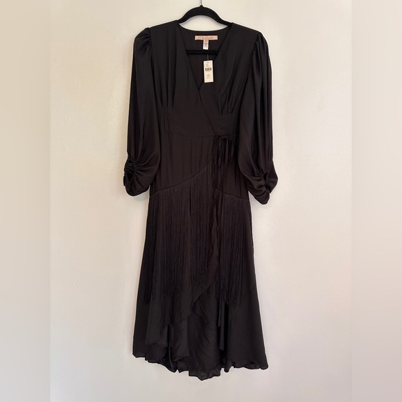 Anthropologie Hutch Wrap Fringe Puff Sleeve Dress Size XSP - Picture 3 of 9
